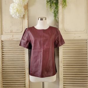 Halogen Crimson Red Roxbury leather and knit short-sleeve top size Medium